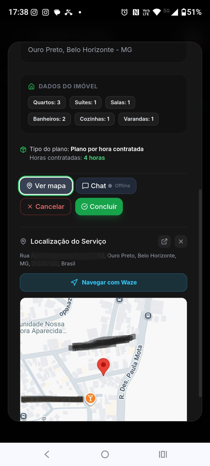 Painel do prestador AgendaService — mapa com localização dos serviços